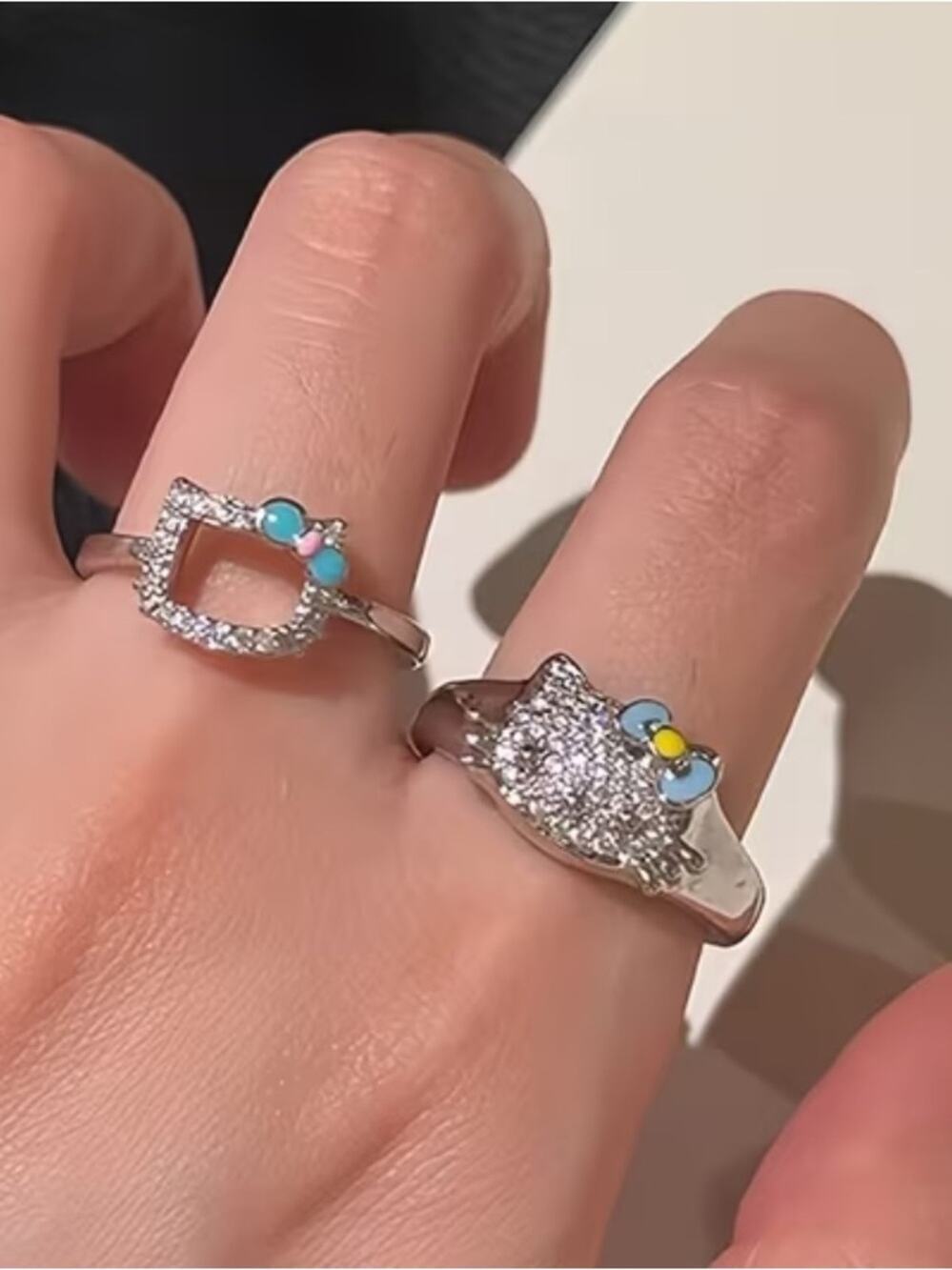 Stainless Steel Hello Kitty Stainless Steel Ring Set Waterproof Adjustable